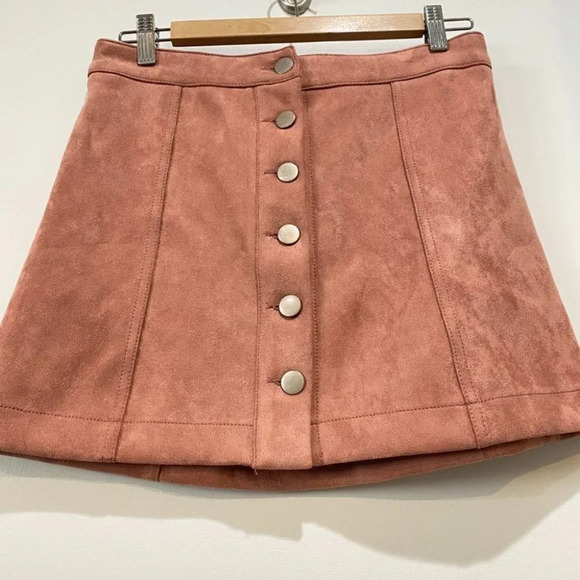 Forever 21 Blush Pink Super Soft Luxurious Suede Button Up Aline Skirt W27 Small - Picture 5 of 12